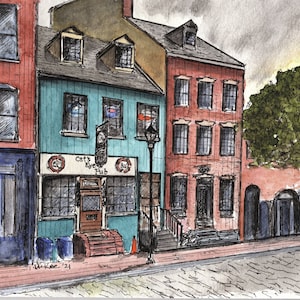 Fells Point Baltimore Watercolor Art Print: Cat&#39;s Eye Pub