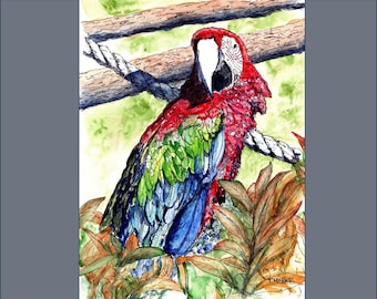 Parrot Wall Decor, watercolor print, tropical painting, bright colors
