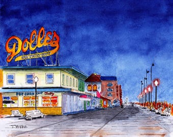 Dolle's Salt Water Taffy Watercolor Print | Rehoboth Beach Boardwalk Art