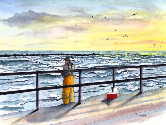 Indian River Inlet Art Print: Fisherman at Sunrise