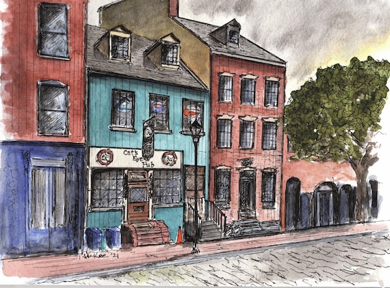 Cat's Eye Pub Watercolor Print | Fell's Point Baltimore Wall Art