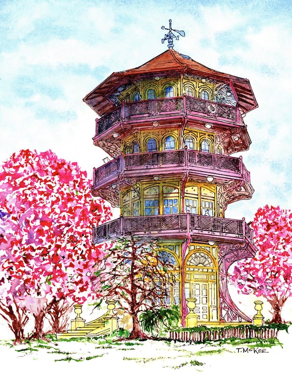 Baltimore Pagoda Watercolor Print | Patterson Park Observatory Wall Art