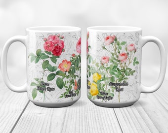 Beautiful Coffee Mug with Exquisite Floral Design, 15oz Coffee Mug Glossy White Ceramic, Perfect Rose Lover Gift | Exquisite Flowers