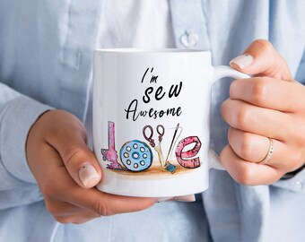 I'm Sew Awesome Funny Sewing Diva Sewing Therapy Quote Coffee Mug 11 or 15oz Sewing Love Sewciopath Gift