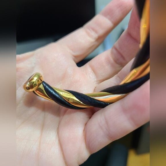 Vintage Luxury Hermes Torsade Gold Black Twist Bangle Open Vintage Luxury Hermes Torsade Gold Black Twist Bangle Open