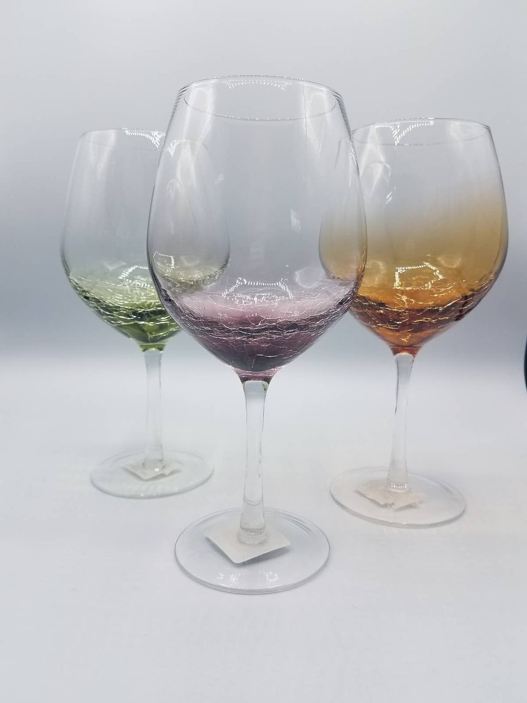 Set of 3 Multicolored Pier 1 Wine Glasses Crackle Balloon 8.5 Etsy