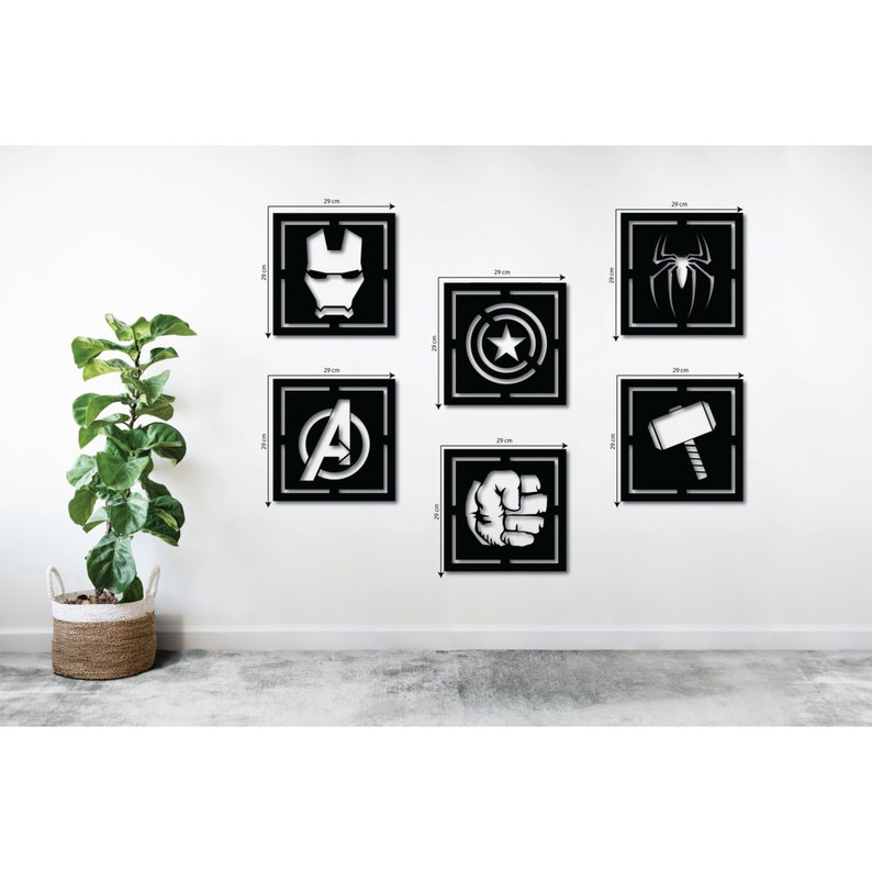 Avengers Wood Wall Art Set of 6 Geometric Nursery Wall Decor Etsy