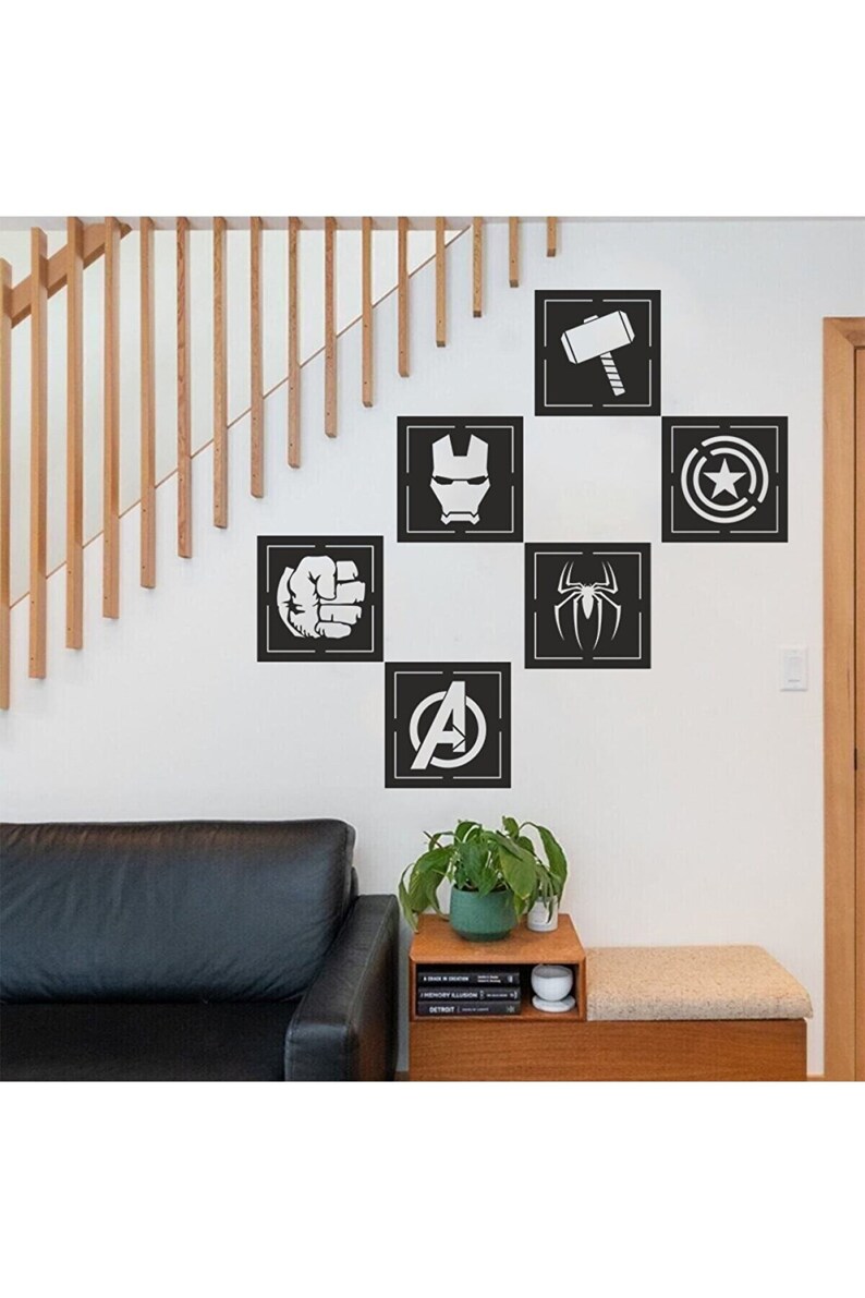 Avengers Wood Wall Art Set of 6 Geometric Nursery Wall Decor Etsy
