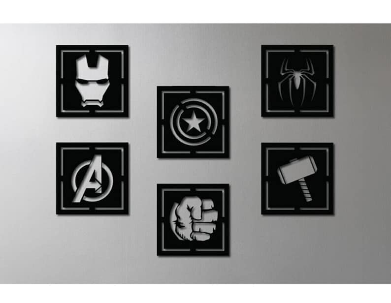 Avengers Wood Wall Art Set of 6 Geometric Nursery Wall Decor Etsy