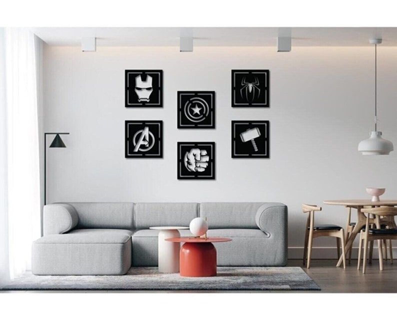 Avengers Wood Wall Art Set of 6 Geometric Nursery Wall Decor Etsy