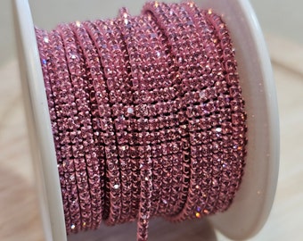 Pink Sparkle SS6/2mm Rhinestone Banding/Cup Chain/Rhinestone Trim/Beadwork/Wedding