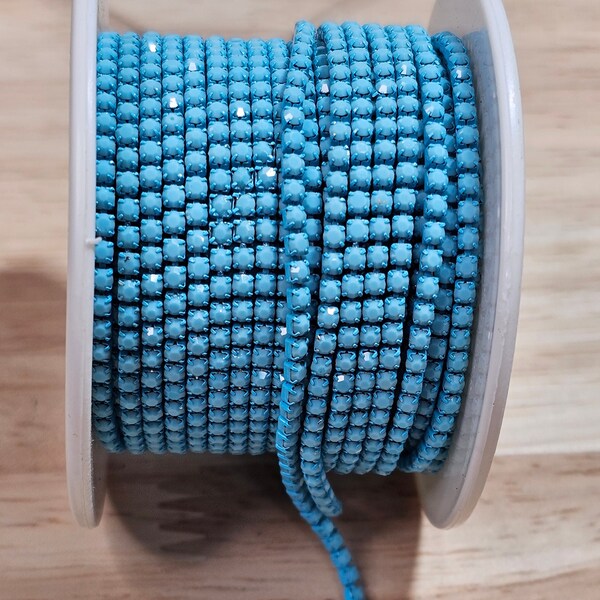 Turquoise Blue on Blue SS6 2mm Rhinestone Banding/Cup chain/Beadwork Supplies/Sewing/Rhinestone Trim