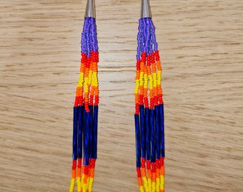 Purple/Blue with Fire Colors Fringe Earrings Indigenous Made