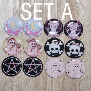 Pastel Goth Pairs of Epoxy 1"/25mm Flatback Photo Cabs/Cabochons