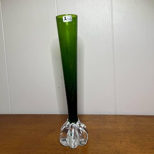 Vintage MCM Retro Vase - Mundgeblasene füßige Schweden Seda Kitsch Grüne Aseda Vase