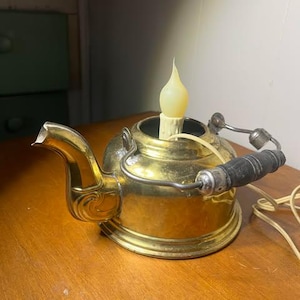 Antique brass Tea Pot/Kettle candle stick lamp - Primitive lamp