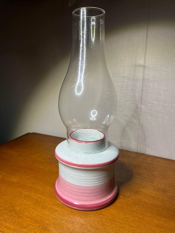 Vintage retro pink 1970's Stoneware Handmade Oil Lamp - Genee Collection InterNatural Design Inc.
