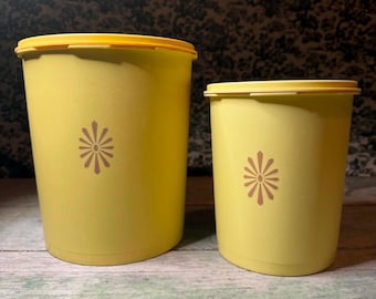 Vintage Tupperware 2 Piece Nesting Canister Set - Sunburst golden yellow Servalier