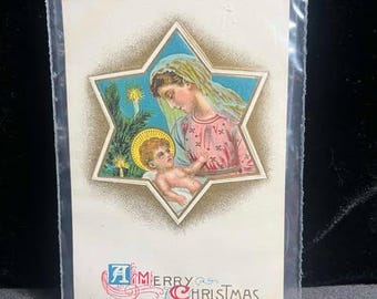 Antique Christmas Post Card - Mary and baby Jesus