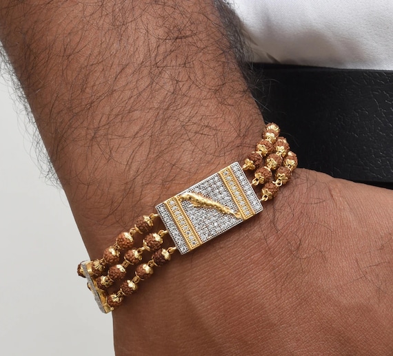 1 Gram Gold Forming Om Bracelet with Diamond & Rudraksha Bead - Style B934  – Soni Fashion®