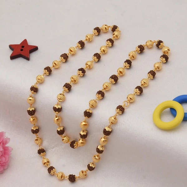 Brilliant Design Premium-Grade Quality Gold Plated Black Rudraksha Mala