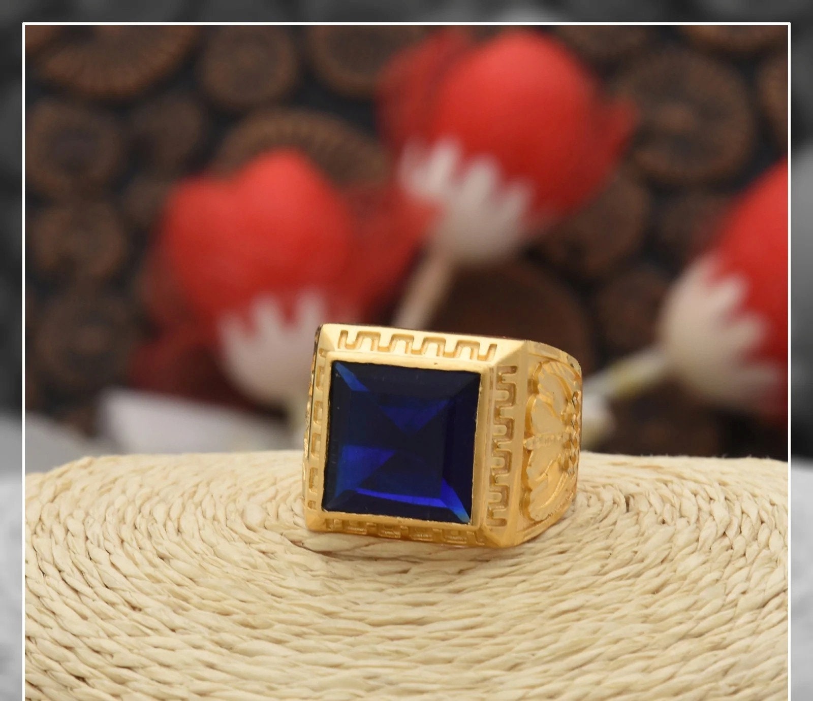Handmade Self Design 1 Gram Gold Forming Blue Stone Unique Design