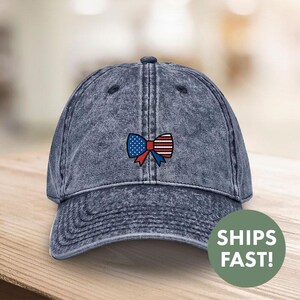 Embroidered American Flag Hat: Washed Cotton 4th of July Cap
