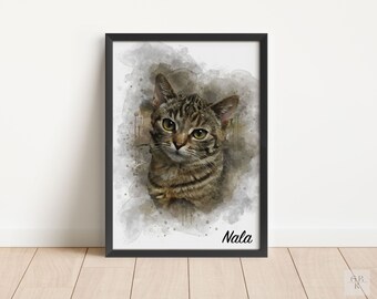 Custom Cat Portrait, Pet Painting From Photo, Pet Memorial Gift, Pet Portrait Custom, Pet Lover Gift, Pet Wall Art