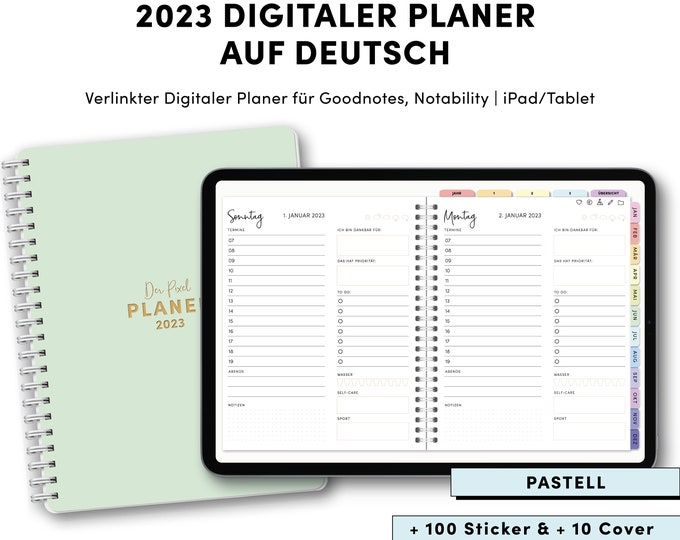 Digitaler Planer 2023 bunt auf deutsch digitaler Kalender für Goodnotes