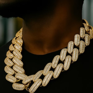 Iced Out Necklace-CZ Stones Diamond Necklace 18k Gold Plated Chunky Chain-5x Dipped 42mm Heavy Chain for Men  necklace-gift for men