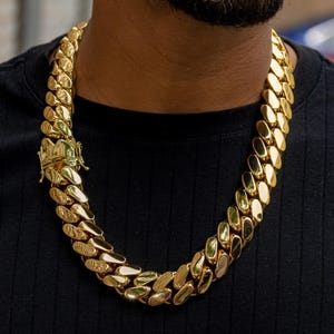 22mm cuban link chain - necklace - gift for him 14k Gold Heavy Solid Big Chain Brass- Half Kilo Chain  Chunky Chain- personalized gift