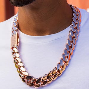 22 mm łańcuszek z ogniwami kubańskimi, pozłacany różowym złotem | Iced Out Lock, Miami, biżuteria hip-hopowa