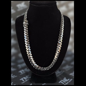 12mm White Gold Plated Cuban Link Chain: Stainless Steel Box Lock Necklace