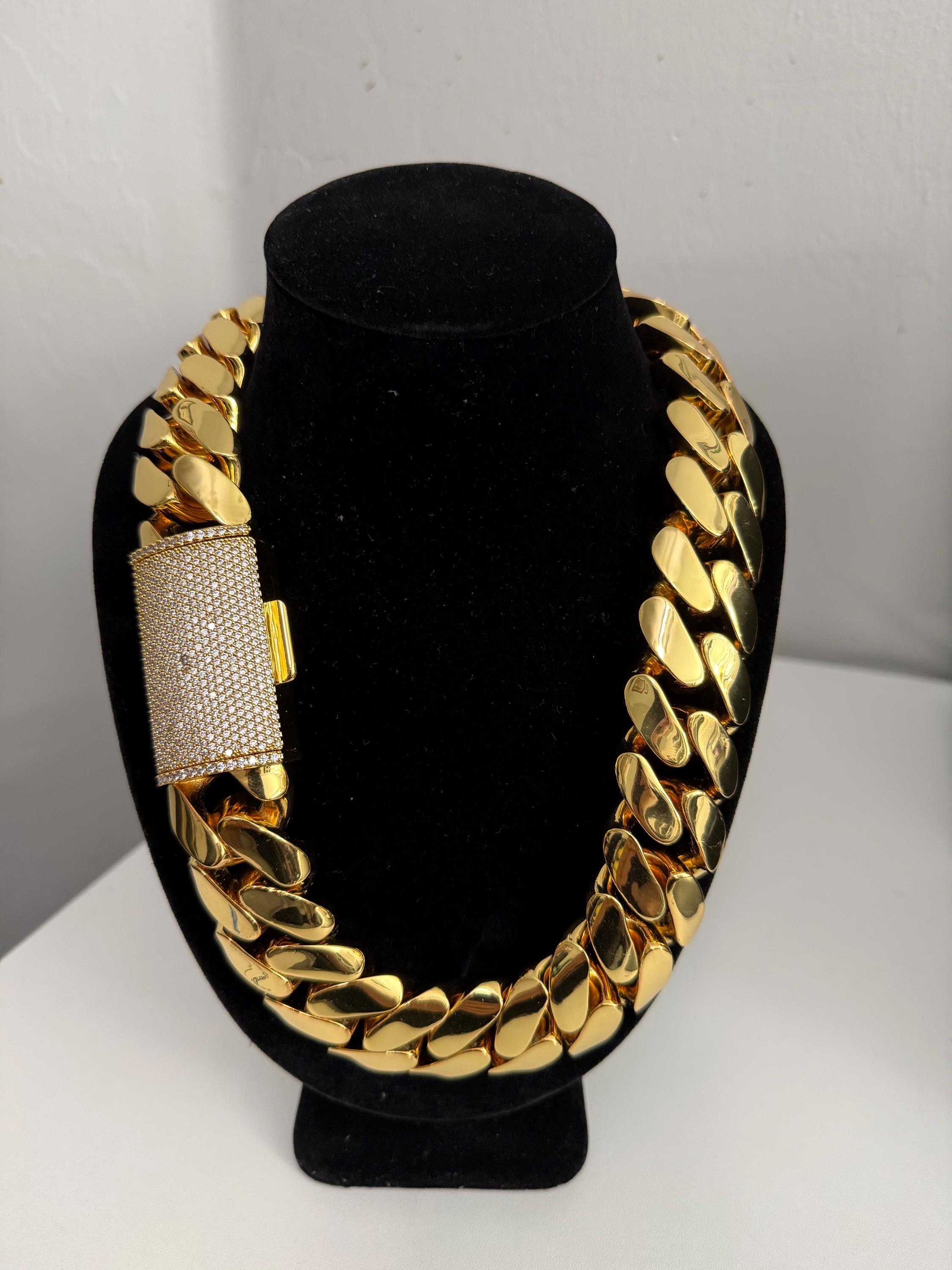 Cadena Gitana XXL Chapada En Oro Elite - Eslabones Pesados Con Piedras Tipo Diamante, 61 Cm, Estilo Llamativo