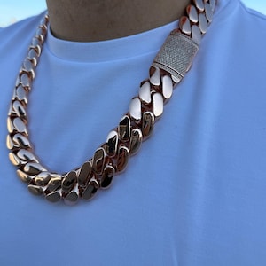 Handmade Rose Gold Cuban Link Chain Necklace - 22mm Heavy Gold Plated