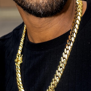Collar para hombre / Joyería sólida hecha a mano estilo Miami / Collar de hip hop para hombre / Regalo de cumpleaños, día del padre, aniversario Cadena cubana de 15 mm