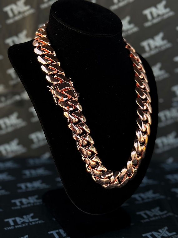 Gold Plated Rose Gold Cuban Chain Necklace Handmade 14k Rose Gold
