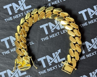 18mm Gold Cuban Link Bracelet for Men | 14K Gold Plated Non-Tarnish Miami Bracelet | Heavy Hip Hop Mens Bracelet | Gift for Him