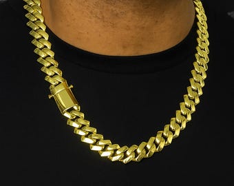 18mm Prong Cuban Link Chain for Men | White Gold Plated Iced Out Necklace | Thick Statement Hip Hop Jewelry | Gift for Him