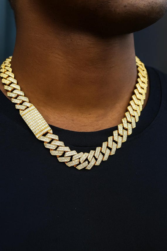 20mm Baguette Cuban Link Chain – Iced Out Hip Hop Necklace in Gold 