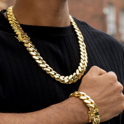 18mm Cuban Link Chain and Bracelet Set – Men's Heavyweight Bling