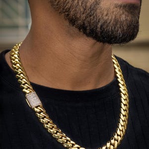 Iced Out Cubaanse schakelketting 18 kt verguld | Hiphop-blingketting heren met CZ-diamanten | Luxe Cubaanse Streetwear-kettingkettingen