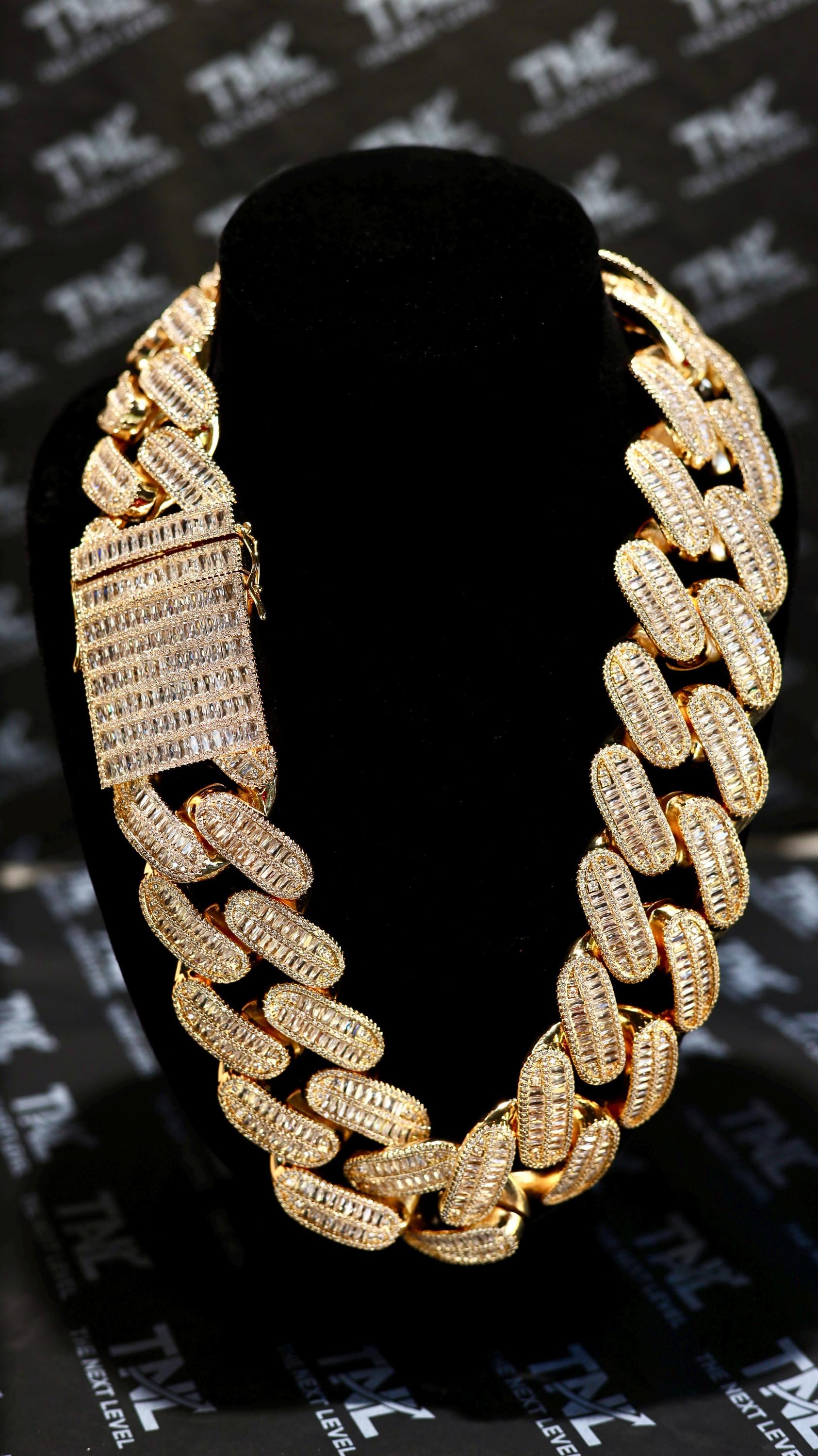40mm Cuban Link Chain for Men | Gold Plated Cz-set Miami Necklace