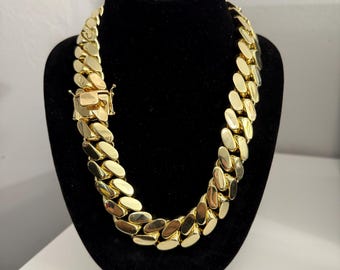 14K Gold Plated Cuban Link Chain Necklace 22mm Heavy Statement
