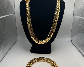 18mm Miami Cuban Link Chain and Bracelet Combo:Heavyweight, Men's and Women's Hip Hop Jewelry