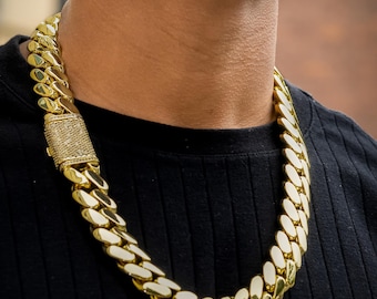 20 mm goldene kubanische Gliederkette für Herren | 14K Vergoldete Schließe | Schwere Miami Hip Hop Halskette | Geschenk für Ihn