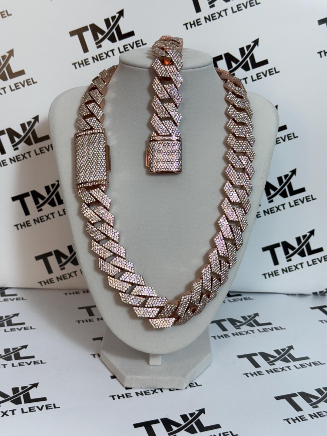 Buy Rose Gold Moissanite Cuban Link Chain Bracelet: 925 Silver, 23mm  Prong Style Chain Rose Gold Combo Set-ready to Ship Online in India