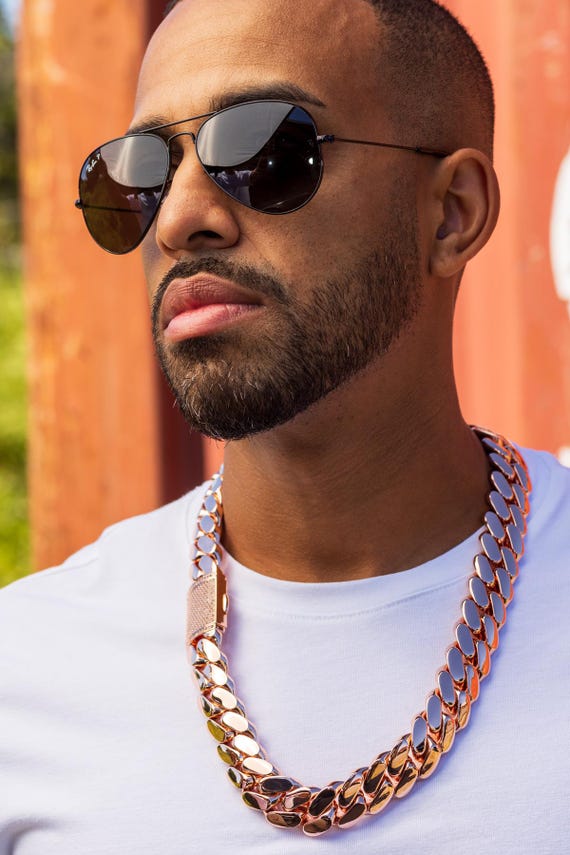 22mm Rose Gold Plated Cuban Link Chain | Iced Out Lock, Miami, Hip