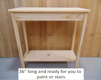 Narrow Console Table: Unfinished Hall Table with Shelf