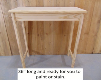 Unfinished Narrow Console Table with Shelves